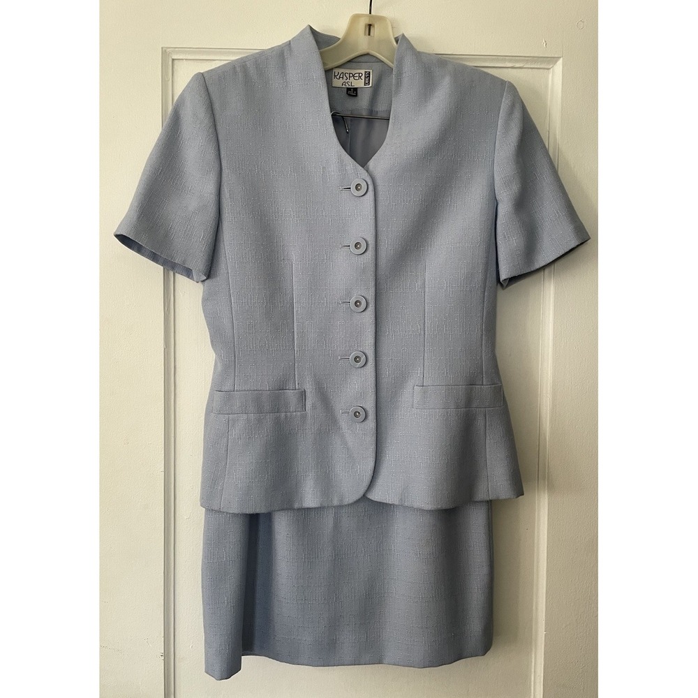 Kasper for ASL Vtg Light Blue Skirt Suit Short Sleeve Blazer Skirt Sz 8 Office